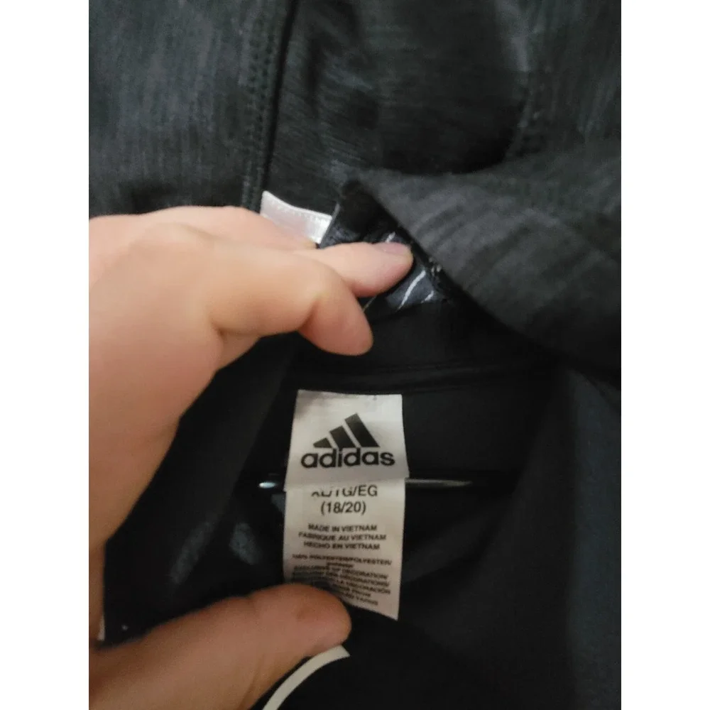 Adidas Unisex Kid's Black Grey Long Sleeve  Hooded Sweatshirt XL 18-20